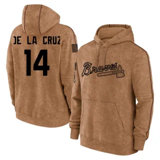 Youth Atlanta Braves Bryan De La Cruz Brown 2023 Salute to Service Club Pullover Hoodie